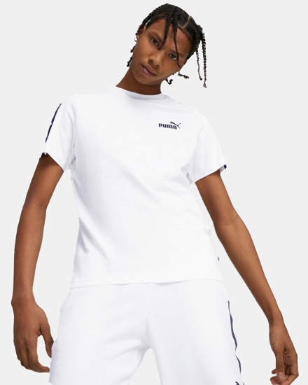 Immagine di PUMA - T shirt girocollo da uomo bianca con stampa logo laterale colorata