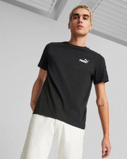 Immagine di PUMA - T shirt girocollo da uomo nera con stampa logo laterale colorata