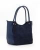 Immagine di LANCETTI - Borsa blu notte da donna in camoscio con logo frontale e tracolla rimovibile