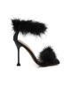 Immagine di MISS GLOBO COUTURE - Sandalo nero in raso con piume, sottopiede in VERA PELLE e punta quadrata, tacco 10CM