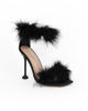 Immagine di MISS GLOBO COUTURE - Sandalo nero in raso con piume, sottopiede in VERA PELLE e punta quadrata, tacco 10CM