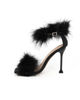 Immagine di MISS GLOBO COUTURE - Sandalo nero in raso con piume, sottopiede in VERA PELLE e punta quadrata, tacco 10CM