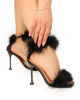 Immagine di MISS GLOBO COUTURE - Sandalo nero in raso con piume, sottopiede in VERA PELLE e punta quadrata, tacco 10CM