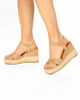 Immagine di MISS GLOBO - Sandalo beige con zeppa 9,5cm e sottopiede in VERA PELLE