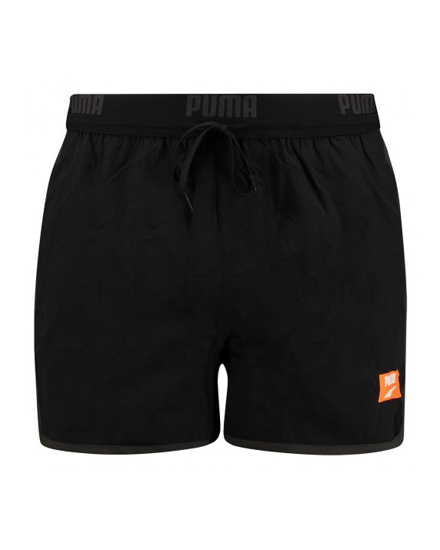 Immagine di PUMA - Costume da bagno pantaloncino corto nero con elastico in vita e logo arancione