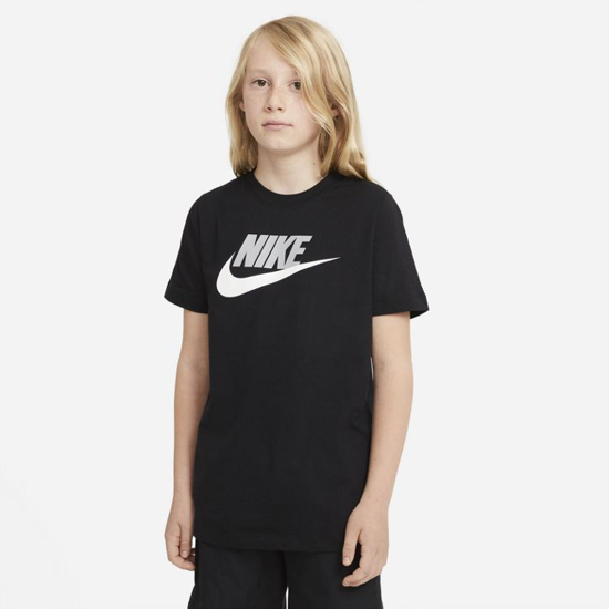 Immagine di NIKE - T shirt girocollo da bambino nera in cotone con logo bianco