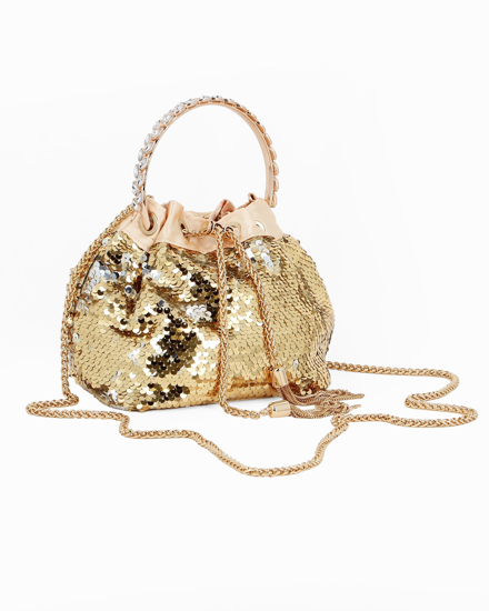 Immagine di DIVAS - Pochette oro a secchiello con paillettes e diamantini