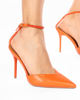 Immagine di MISS GLOBO COUTURE - Décolleté arancio con cinturino di strass tacco 10cm - sottopiede in VERA PELLE