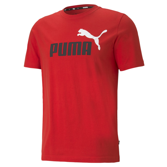 Immagine di PUMA - T shirt da uomo rossa in cotone con logo nero e bianco