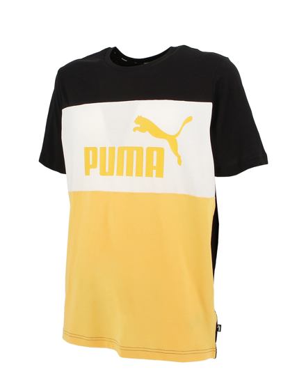 Immagine di PUMA - T shirt da uomo gialla e nera in cotone con dettagli bianchi