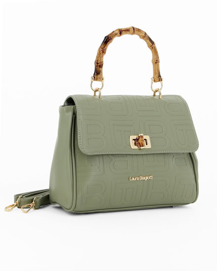 Immagine di LAURA BIAGIOTTI - Borsa verde con un manico di legno e patta
