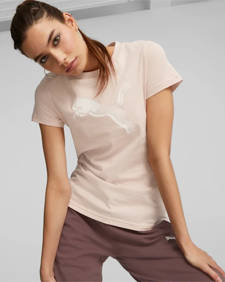 Immagine di PUMA - T shirt da donna rosa in cotone con logo bianco