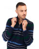 Immagine di BREZZA DI MARE - MAGLIA MANICA LUNGA BLU CON MEZZA ZIP E RIGHE COLORATE
