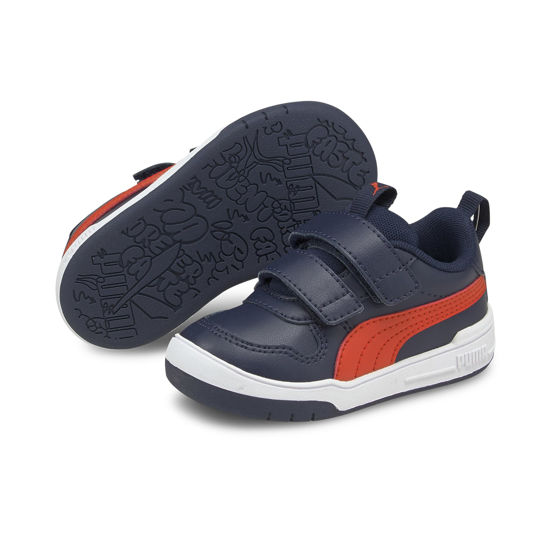 Immagine di PUMA - Sneaker da bambino blu con logo rosso e doppio strappo, numerata 20/27 - MULTIFLEX SL V INF
