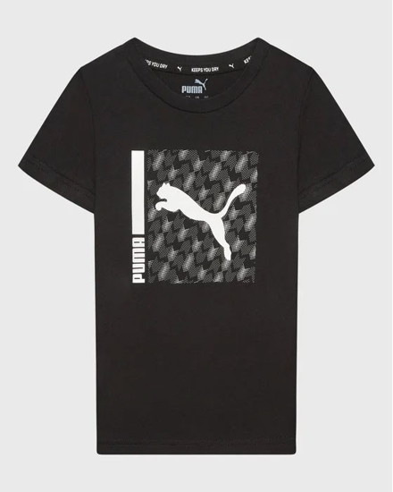 Immagine di PUMA - T shirt da bambino nera in tessuto traspirante con logo bianco