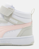 Immagine di PUMA - Sneaker alta da bambino bianca con dettagli grigi e logo rosa, numerata 28/35 - REBOUND V6 MID AC PS