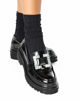 Immagine di ZOE - Mocassino nero con suola track e applicazione gioiello sulla fascia frontale, tacco 4CM