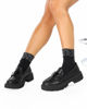 Immagine di ZOE - Mocassino nero con suola track e applicazione metallica sulla fascia frontale, tacco 3CM