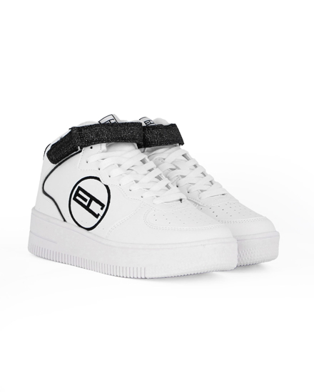 Immagine di ENRICO COVERI SPORTSWEAR - Sneakers bianca alta con strappo e patch posteriore neri glitterati