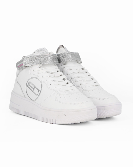 Immagine di ENRICO COVERI SPORTSWEAR - Sneakers bianca alta con strappo e patch posteriore argento glitterati