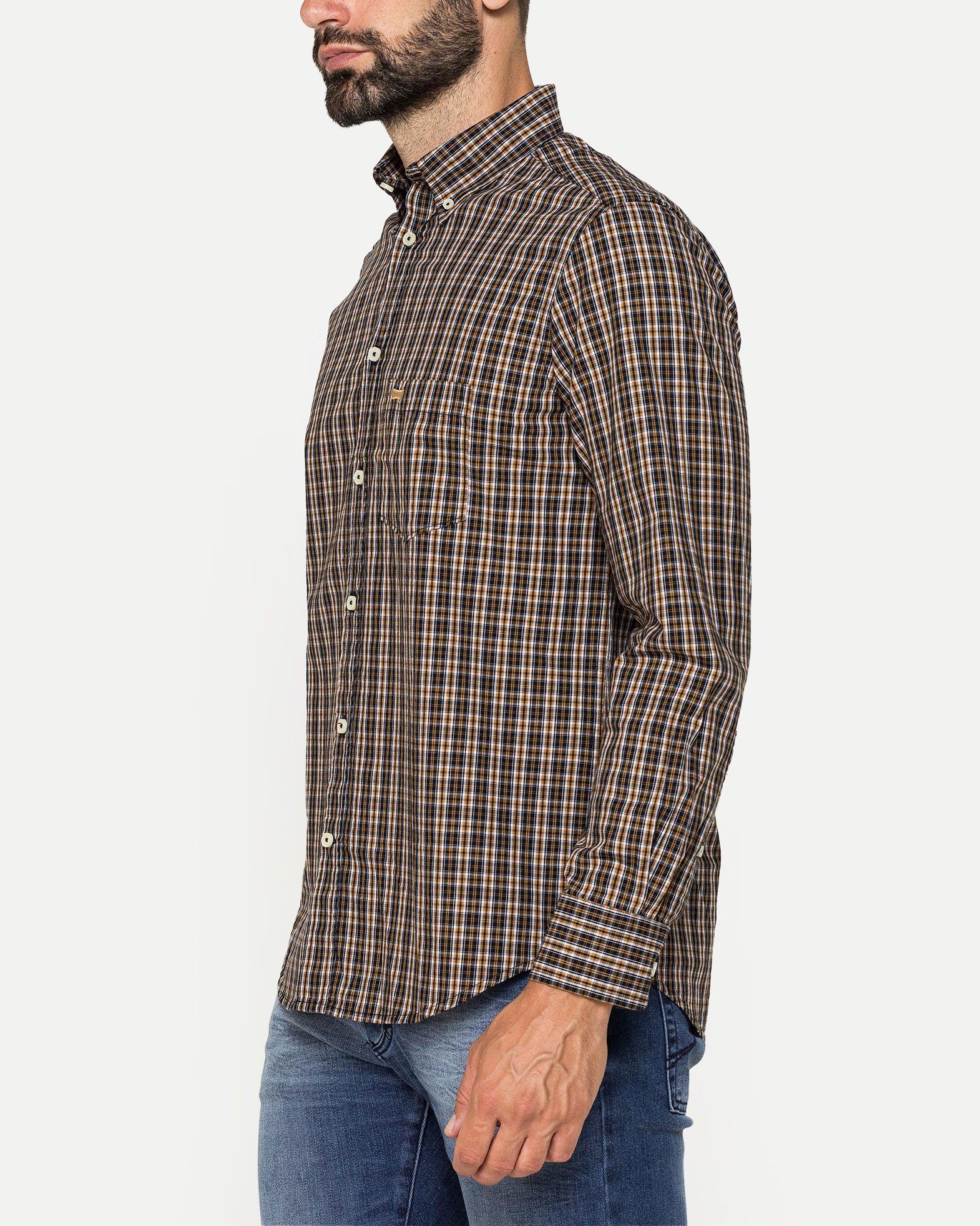 Vicolo camicia in fantasia scozzese con frange grigio main image 1