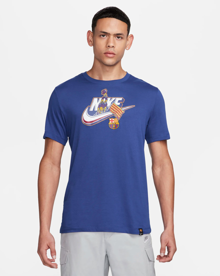 Immagine di NIKE - T shirt da uomo blu con logo bianco Barcelona