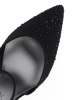 Immagine di MISS GLOBO - Décolleté punta tallone nera in raso PIANTA LARGA con sottopiede in VERA PELLE,cinturino alla caviglia e dettaglio strass, tacco 7,5CM