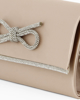 Immagine di MISS GLOBO - Bustina nude in raso con fiocco di strass e finitura sulla patta