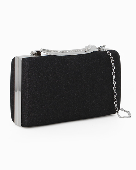 Immagine di MISS GLOBO - Clutch nera glitterata con chiusura metallica con strass