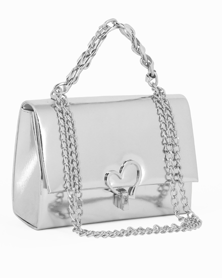 Immagine di MISS GLOBO - Tracollina argento shiny con un manico e patta con cuore e chiusura a girello