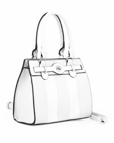 Immagine di ENRICO COLLEZIONE - Borsa due manici bianca con cuciture verticali e cinturino con girello, tracolla removibile