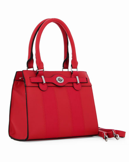 Immagine di ENRICO COLLEZIONE - Borsa due manici rossa con cuciture verticali e cinturino con girello, tracolla removibile
