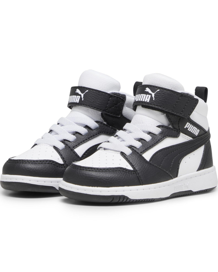 Immagine di PUMA - Sneaker alta da bambino nera e bianca con strappo, numerata 20/27 - REBOUND V6 MID AC INF