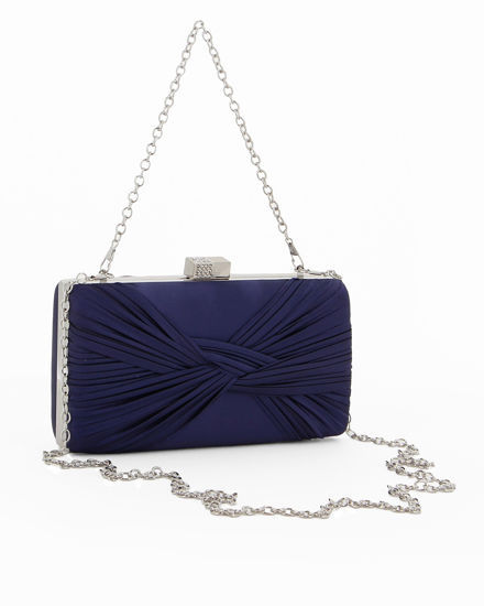 Immagine di DIVAS - Clutch blu in raso con fiocco e chiusura metallica