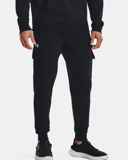 Immagine di UNDER ARMOR - Pantalone tuta cargo da uomo nero con logo bianco