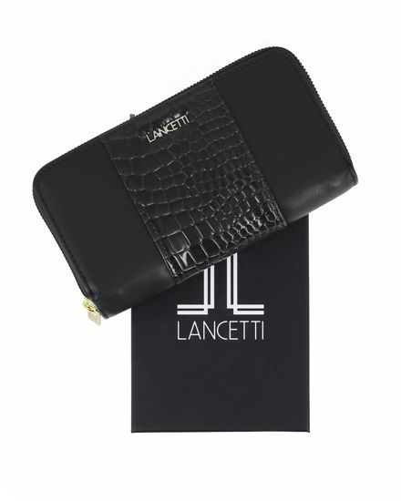 Immagine di LANCETTI - Portafoglio donna nero inserto in cocco con due zip