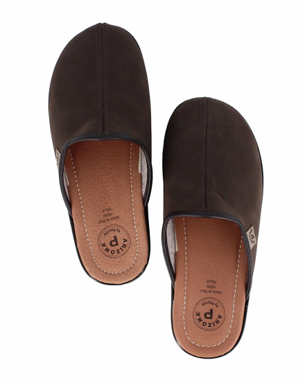 Patrizia Azzi Pantofole Invernali Uomo Classiche Arizona Art.3805 - Made In Italy, Sottopiede In Vera Pelle, Testa Di Moro