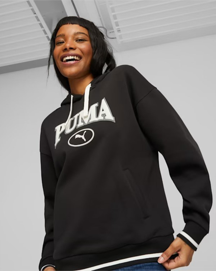 Immagine di PUMA - Felpa da donna nera con cappuccio e logo bianco