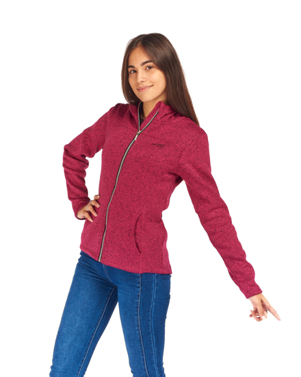 Immagine di ON SPIRIT - Pile da donna fuchsia melange con cappuccio e zip frontale - LORETTA