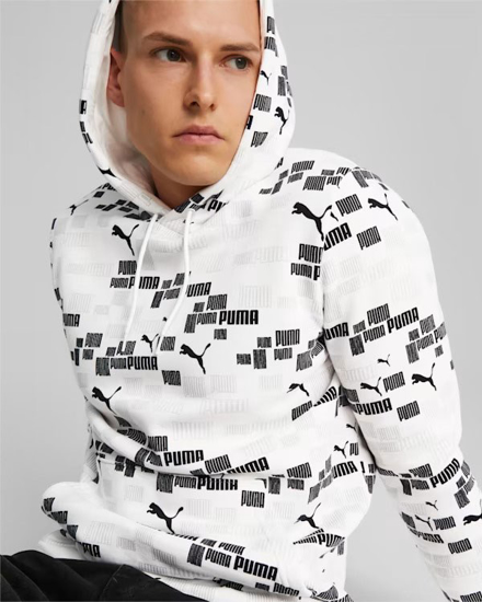 Immagine di PUMA - Felpa da uomo bianca con stampa logo nera e cappuccio