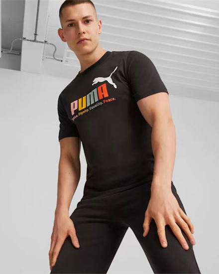 Immagine di PUMA - T shirt da uomo nera con logo colorato