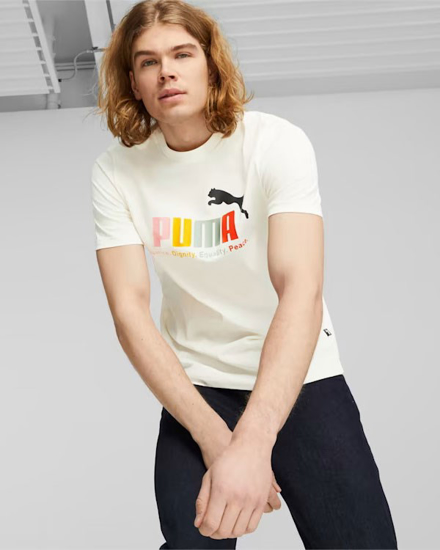 Immagine di PUMA - T shirt da uomo panna con logo colorato
