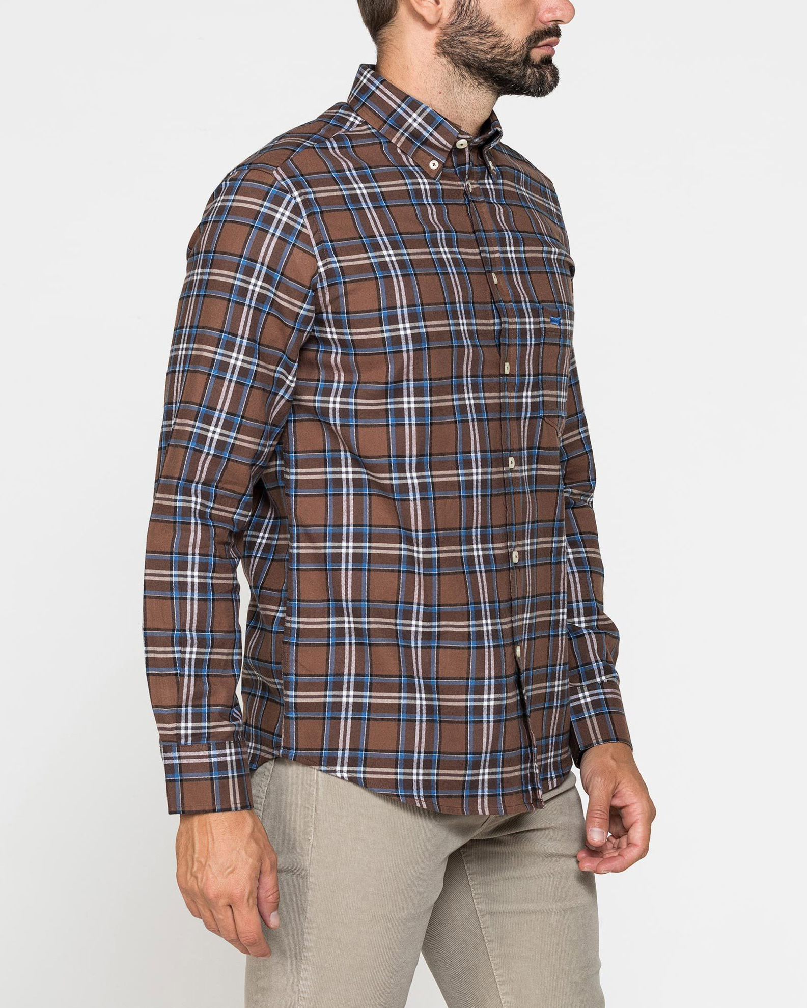 Cromoncent Camicia Uomo In Flanella A Quadri – Marrone Cachi – Morbida E Comoda Taglia L – Ideale Per Autunno