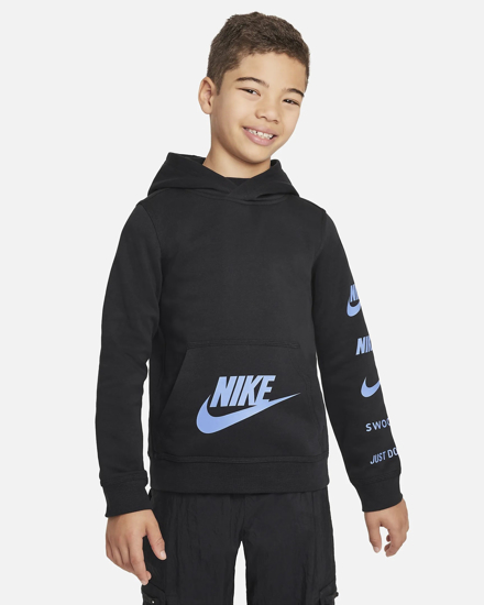 Immagine di NIKE - Felpa da bambino nera con cappuccio e logo blu