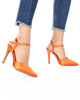 Immagine di MY JEWELS - Décolleté slingback in raso arancio, con cinturino alla caviglia, tacco 10 cm
