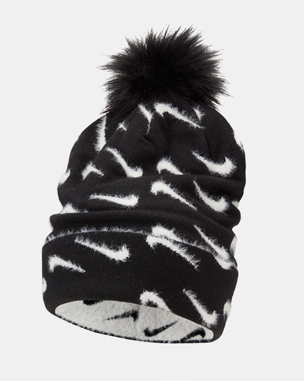 Immagine di NIKE - Cappello invernale da bambino nero e bianco con pom pom