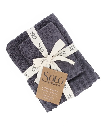 Immagine di SOLO SOPRANI - Coppia asciugamani grigio scuro in spugna - 100% COTONE