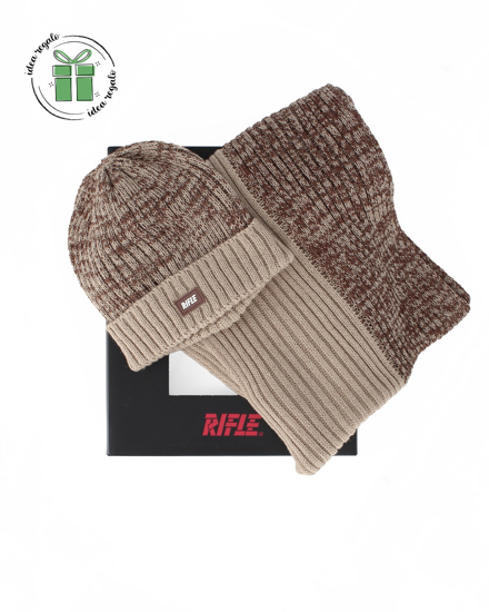 Immagine di RIFLE - Box completo beige bicolore sciarpa + cappello con risvolto