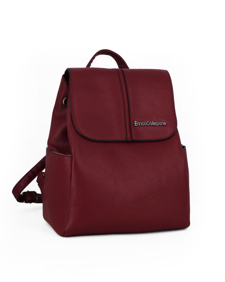 Immagine di ENRICO COLLEZIONE - Zaino bordeaux con patta, tasche laterali e coulisse