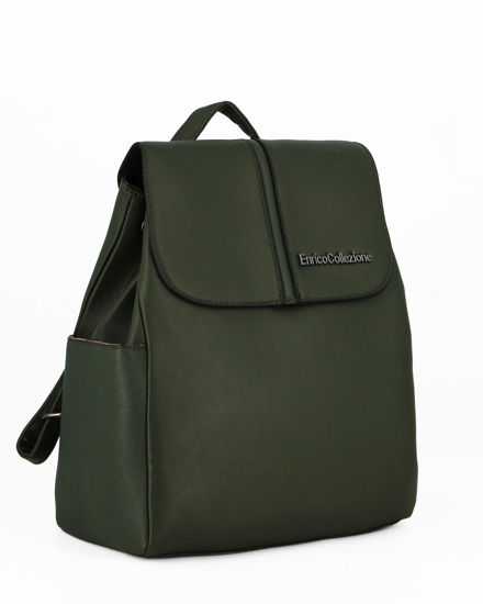 Immagine di ENRICO COLLEZIONE - Zaino verde con patta, tasche laterali e coulisse